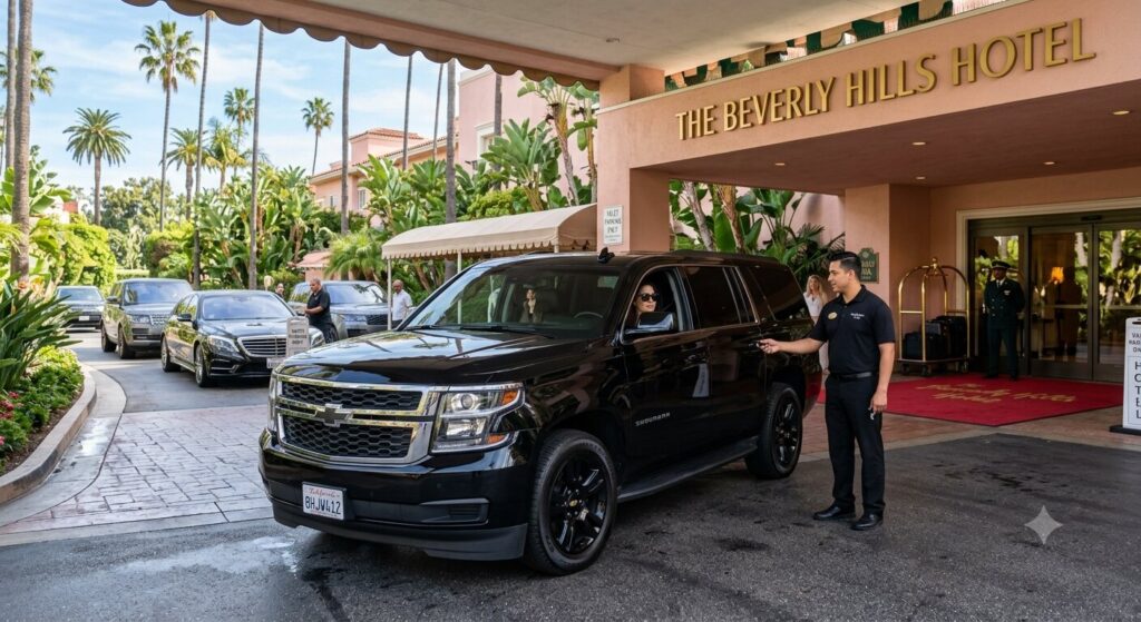 Luxury chauffeur car providing hotel transportation in Los Angeles